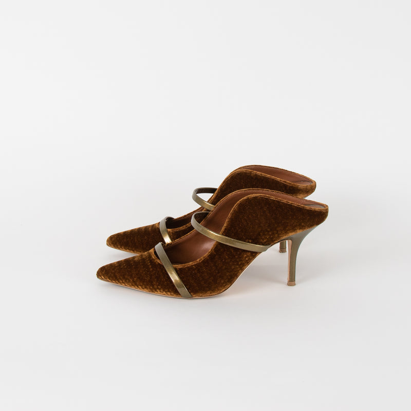 Malone Souliers Mustard And Gold Velvet Shoes