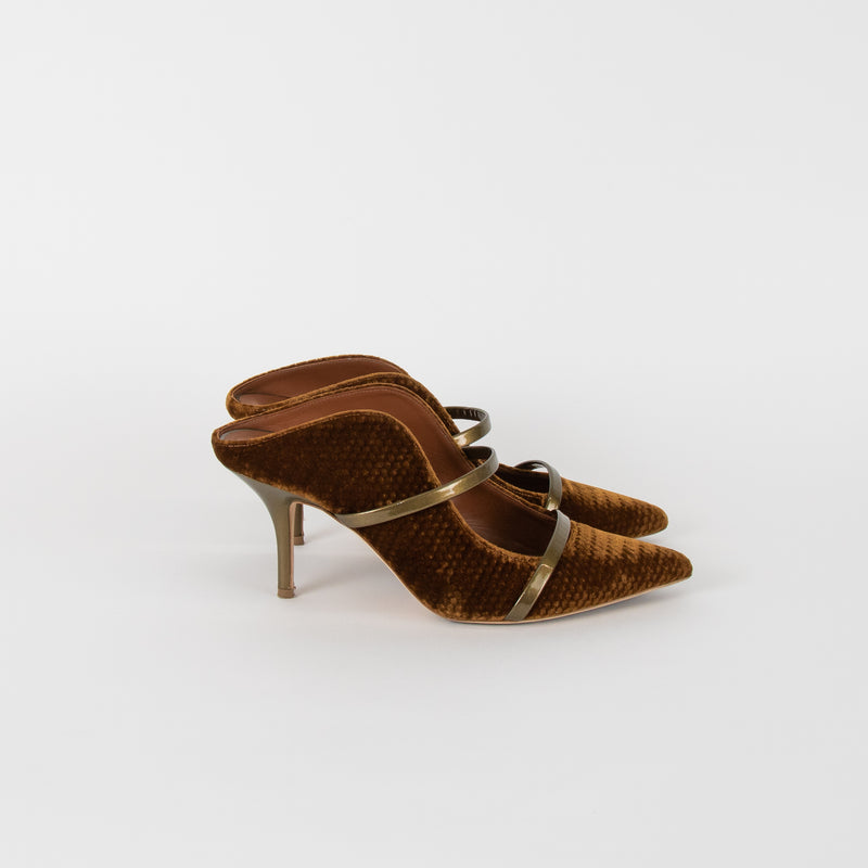 Malone Souliers Mustard And Gold Velvet Shoes