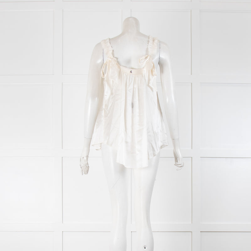High Ivory Silk Rushed Bib Front Detail Strappy Top