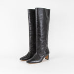 Anine Bing Black Croc Kitten Heel Knee Boots