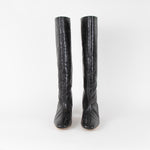 Anine Bing Black Croc Kitten Heel Knee Boots