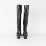 Anine Bing Black Croc Kitten Heel Knee Boots