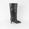 Anine Bing Black Croc Kitten Heel Knee Boots