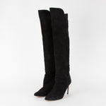 Aquazzura Black Suede Knee Boots with Dipped Sides