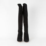 Aquazzura Black Suede Knee Boots with Dipped Sides