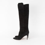 Aquazzura Black Suede Knee Boots with Dipped Sides