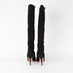 Aquazzura Black Suede Knee Boots with Dipped Sides