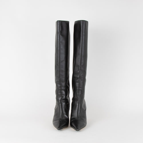 Jimmy Choo Black Leather Pointed Toe Knee Boots