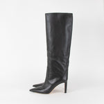 Jimmy Choo Black Leather Pointed Toe Knee Boots