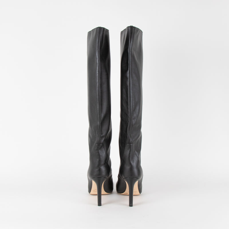 Jimmy Choo Black Leather Pointed Toe Knee Boots