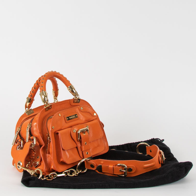 Versace Orange Leather Gold Hardware Mini Satchel