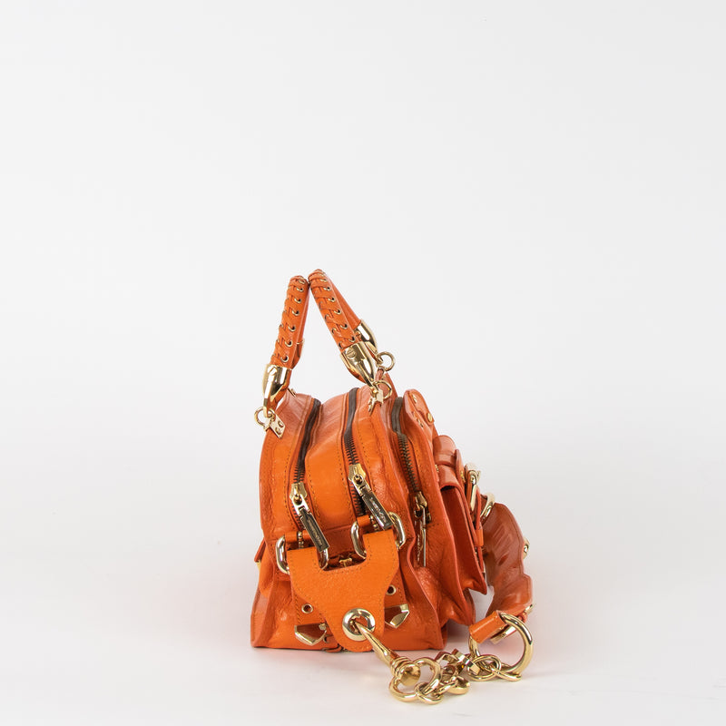 Versace Orange Leather Gold Hardware Mini Satchel