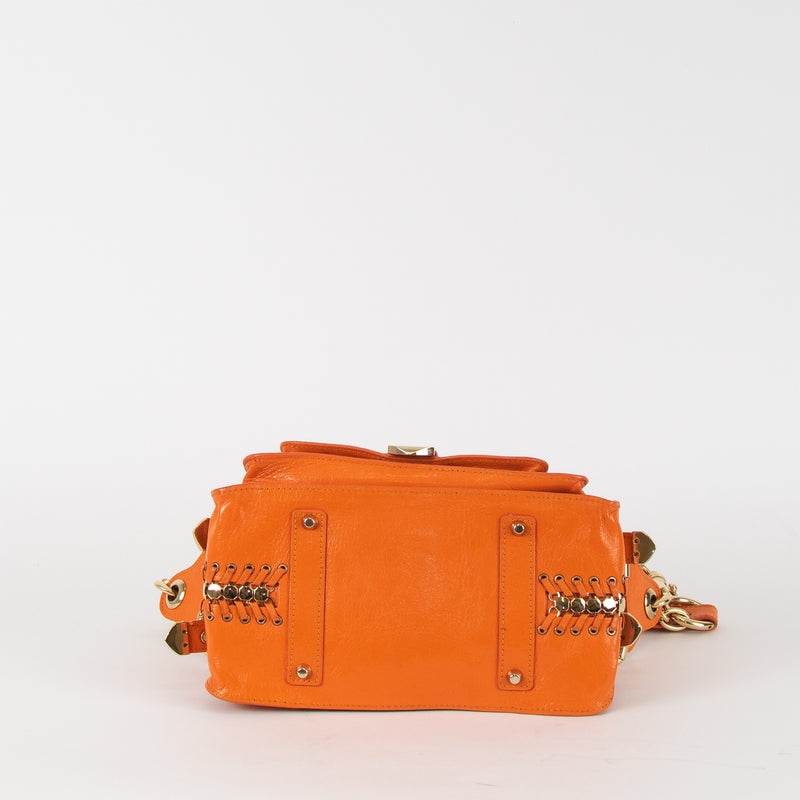 Versace Orange Leather Gold Hardware Mini Satchel