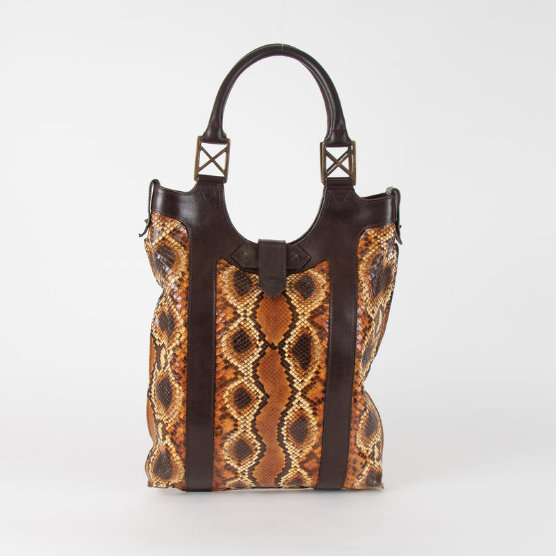 Christian Louboutin Brown Snakeskin Leather Trim Shoulder Bag