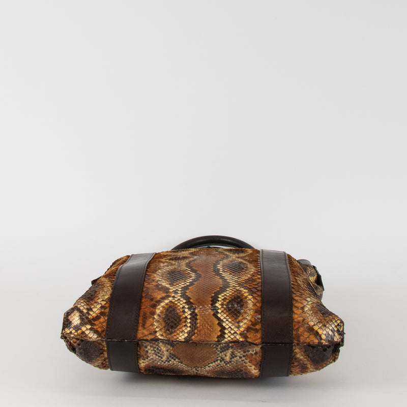 Christian Louboutin Brown Snakeskin Leather Trim Shoulder Bag