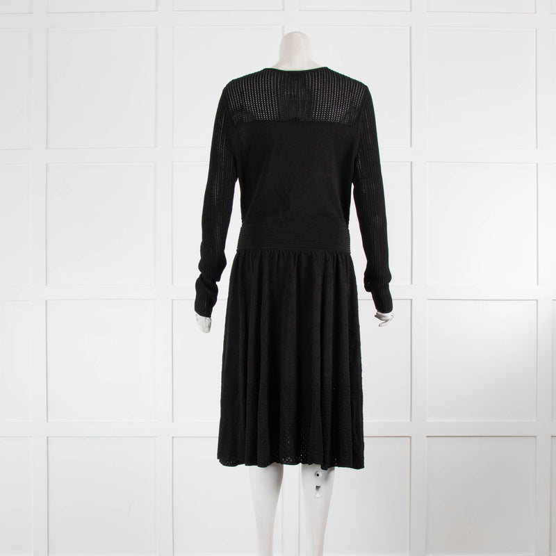 Temperley Black Knitted Long Sleeve V Neck Dress