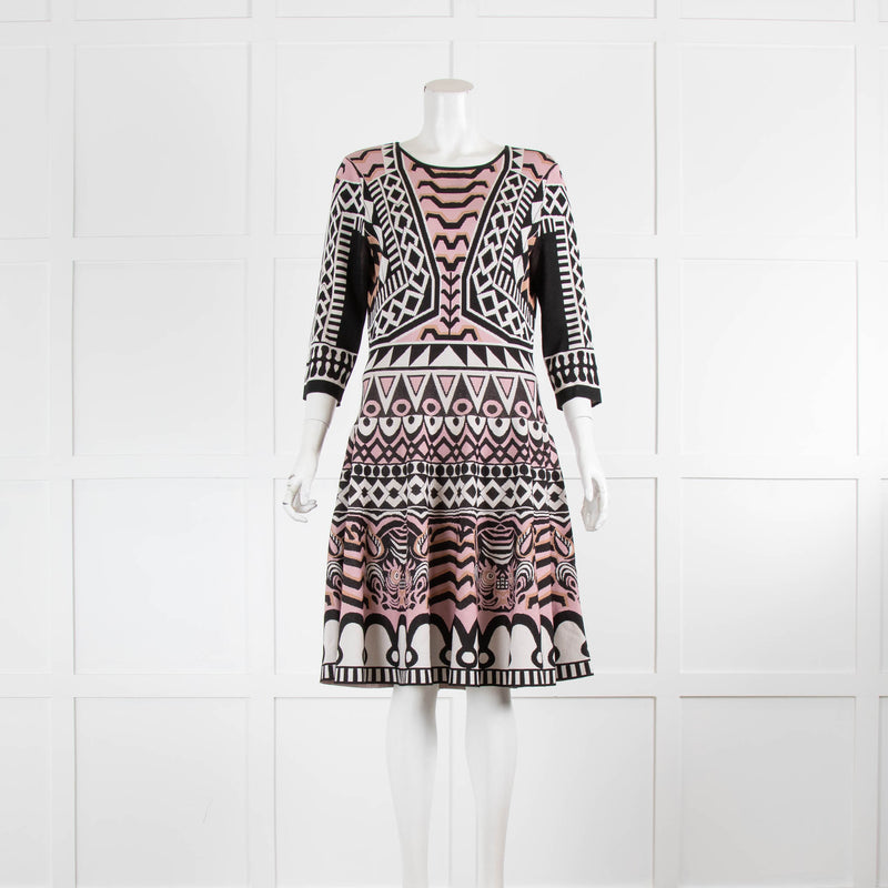 Temperley Black Pink White Print  Thick Dress