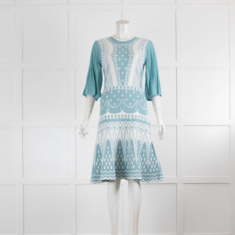 Temperley White Duck Egg Blue Printed Dress