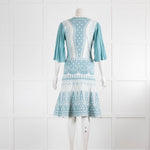 Temperley White Duck Egg Blue Printed Dress