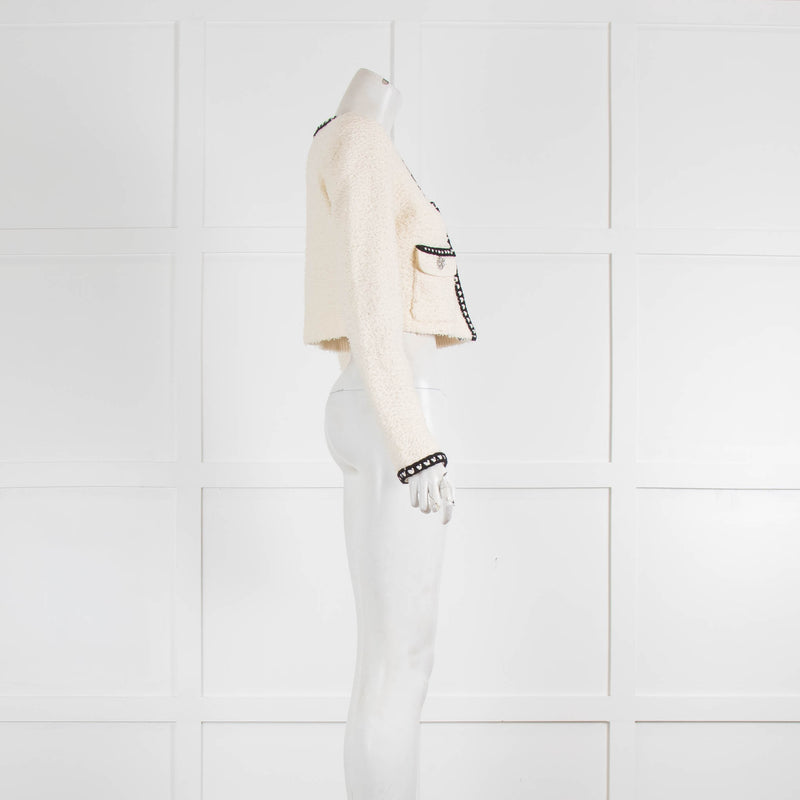 Self Portrait Cream Boucle Jacket With Pearl Button