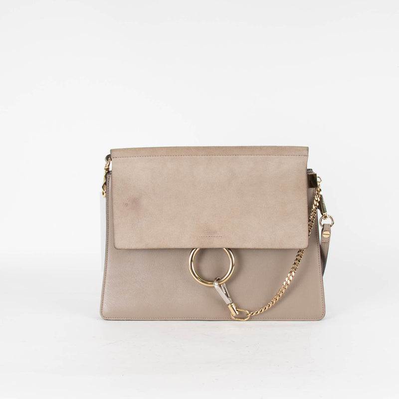 Chloe Medium Faye Bag in Beige Contrast Leather and Suede