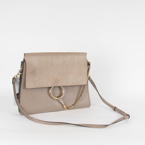 Chloe Medium Faye Bag in Beige Contrast Leather and Suede