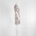Isabel Marant Etoile Sireny Cream Cotton With Multi Floral Detail Dress With Puff Sleeves and Frill Hem
