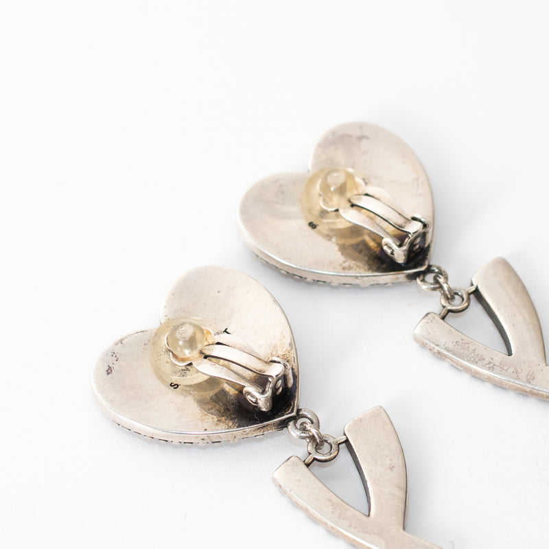 Saint Laurent Grey Metal Sparkly Logo Clip on Earrings