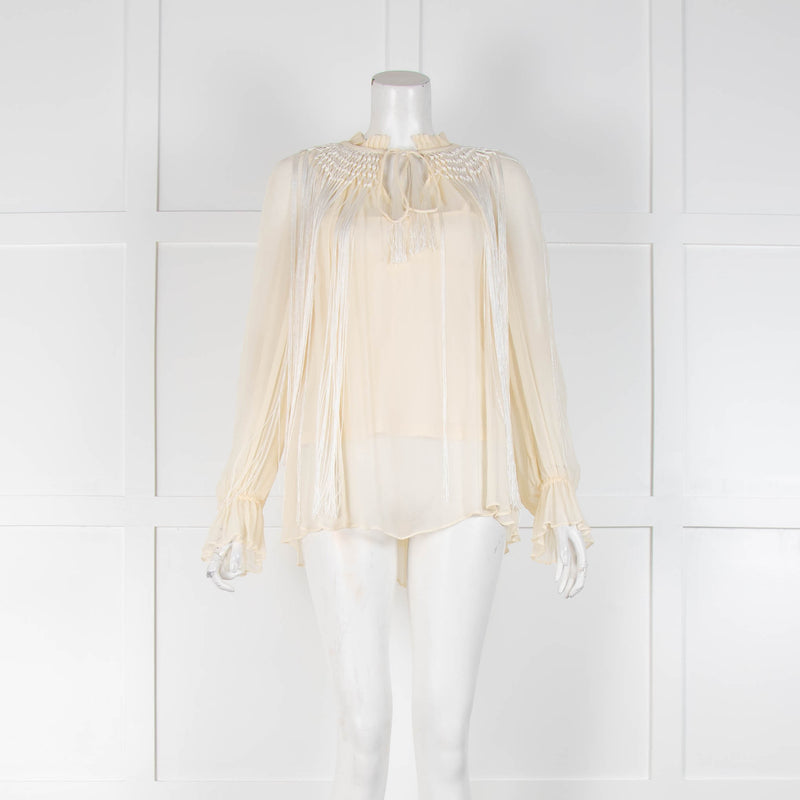 Zimmermann Cream Fringe Swing Blouse