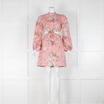 Zimmermann Peach Floral Linen Cut Out Mini Dress