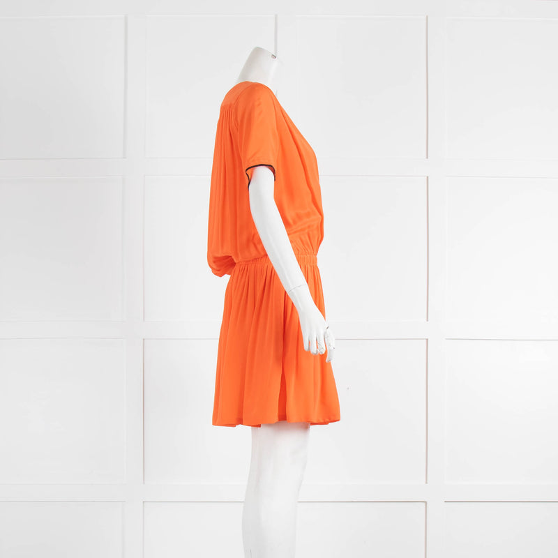 Victoria Victoria Beckham Orange Silk Dropped Waist Dress With Black Detail