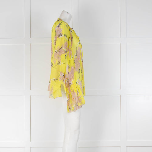 Zadig & Voltaire Yellow Floral Patterned Sheer Blouse