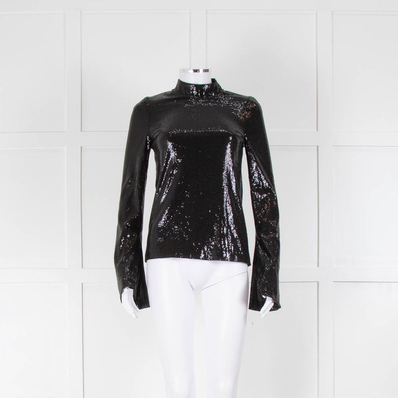 Galvan London Black Micro Sequins Long Sleeve Top