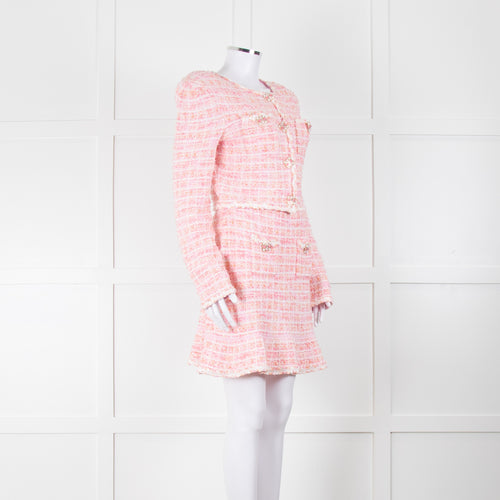 Self-Portrait Pink Woven Stretch Tweed Jacket And Skirt Suit