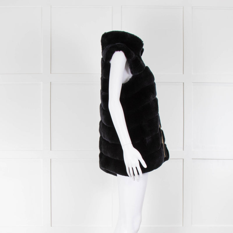 N.Peal Black Rex Rabbit Fur Reversible Gilet