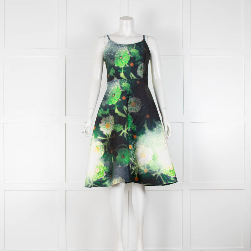 Prada Green Floral Rain Drop Print Sleeveless Dress