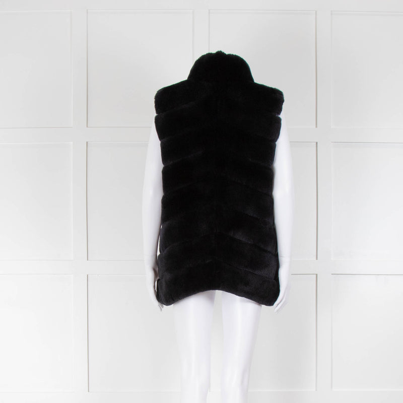 N.Peal Black Rex Rabbit Fur Reversible Gilet