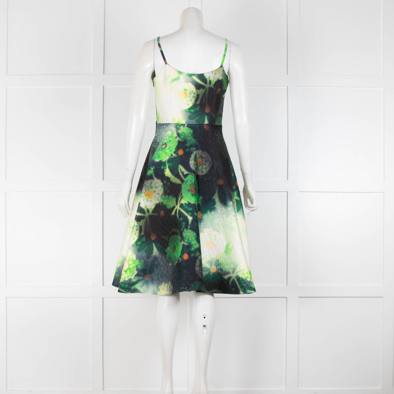 Prada Green Floral Rain Drop Print Sleeveless Dress