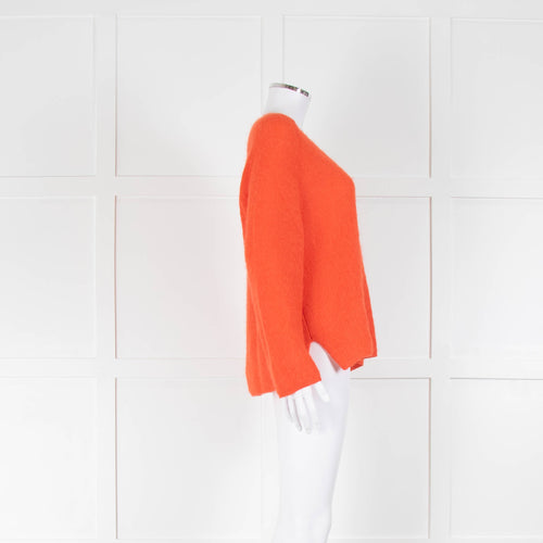 Des Petit Hauts Orange V Neck Knit Mohair Blend Jumper