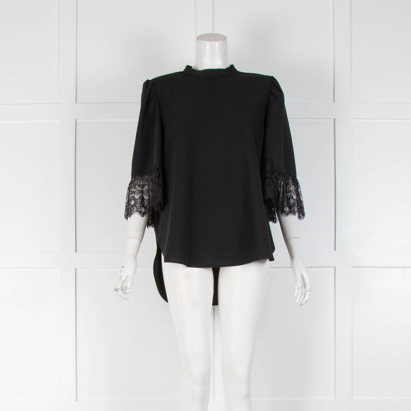 See By Chloe Black Lace Trim Short Sleeve Top