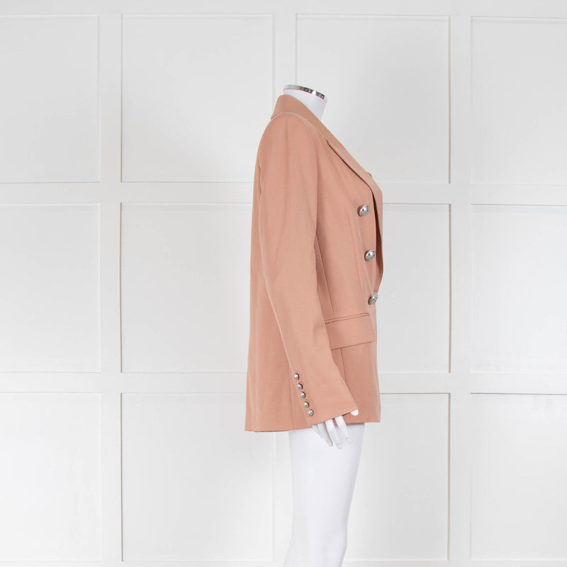 Balmain Blush Pink Wool Silver Button Double Breasted Jacket