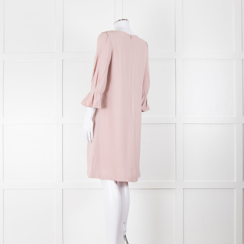 Jane Blush Pink Shift Dress with Fluted Sleeves