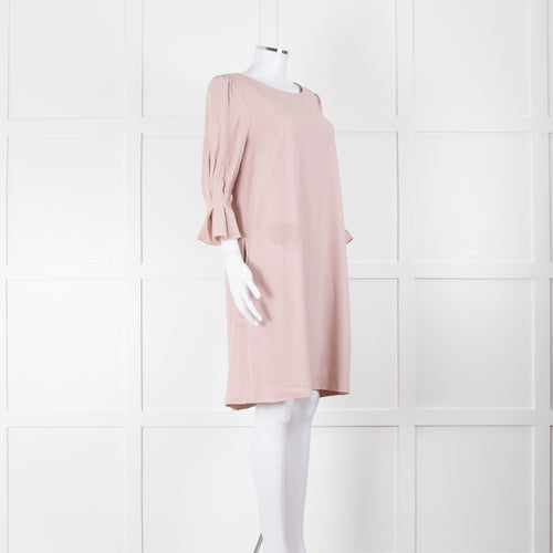 Jane Blush Pink Shift Dress with Fluted Sleeves