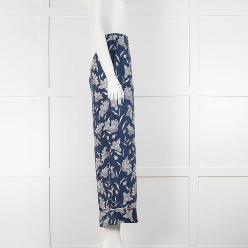 Weekend Max Mara Blue White Floral Silk Trousers