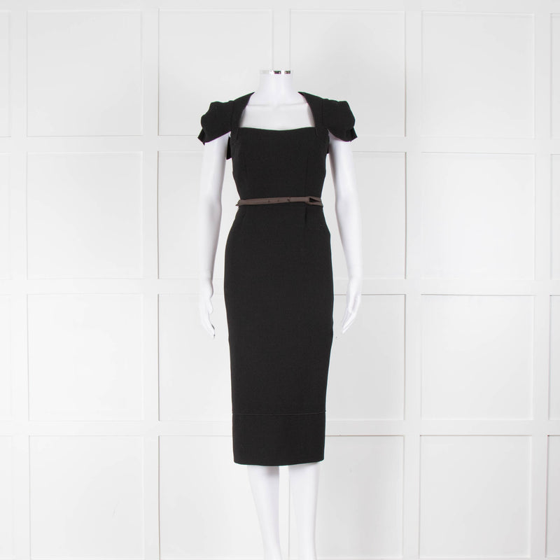 Roland Mouret Black Structured Cut out Shift Dress with Knotted Waist Belt