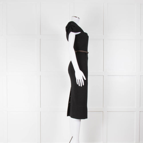 Roland Mouret Black Structured Cut out Shift Dress with Knotted Waist Belt