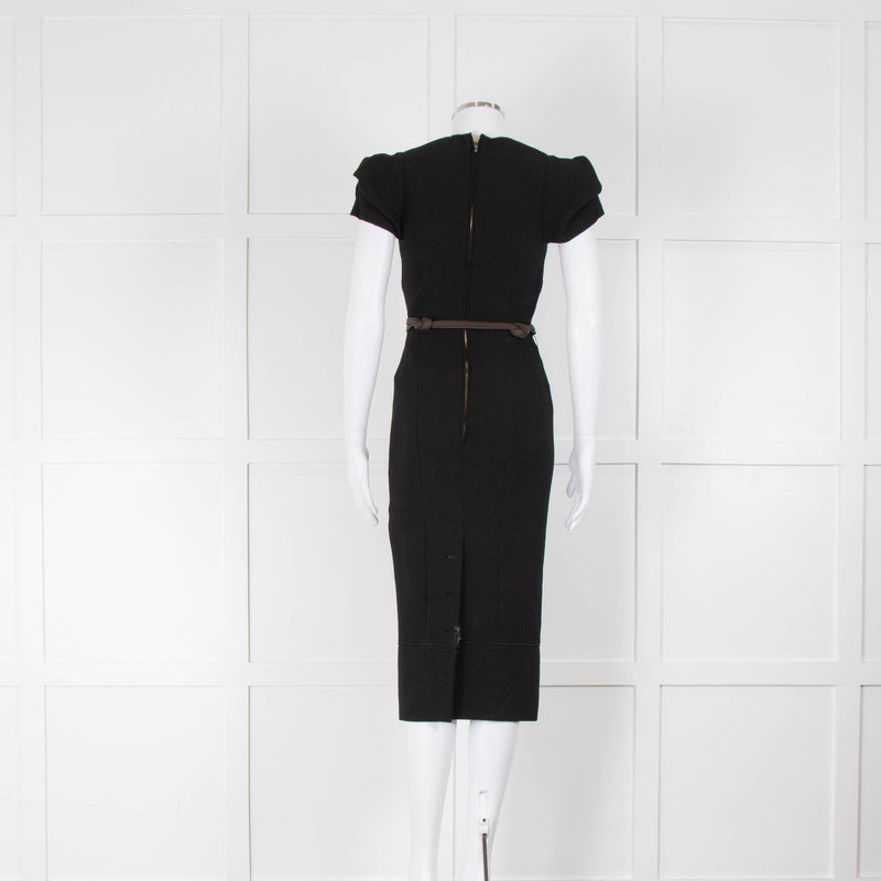 Roland Mouret Black Structured Cut out Shift Dress with Knotted Waist Belt