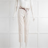 Brunello Cucinelli Cream Cotton Trousers With Brown Leather String Belt
