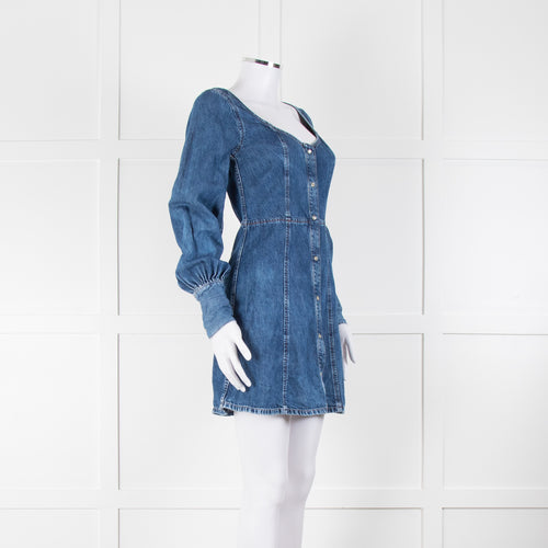 Ganni Blue Denim Long Sleeve Mini Dress