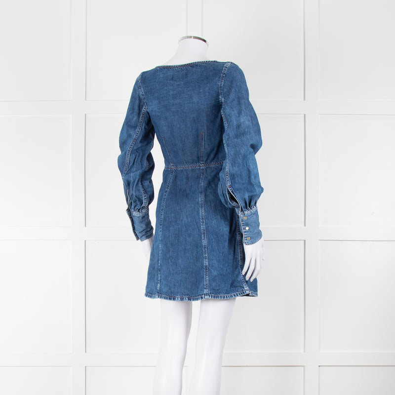 Ganni Blue Denim Long Sleeve Mini Dress